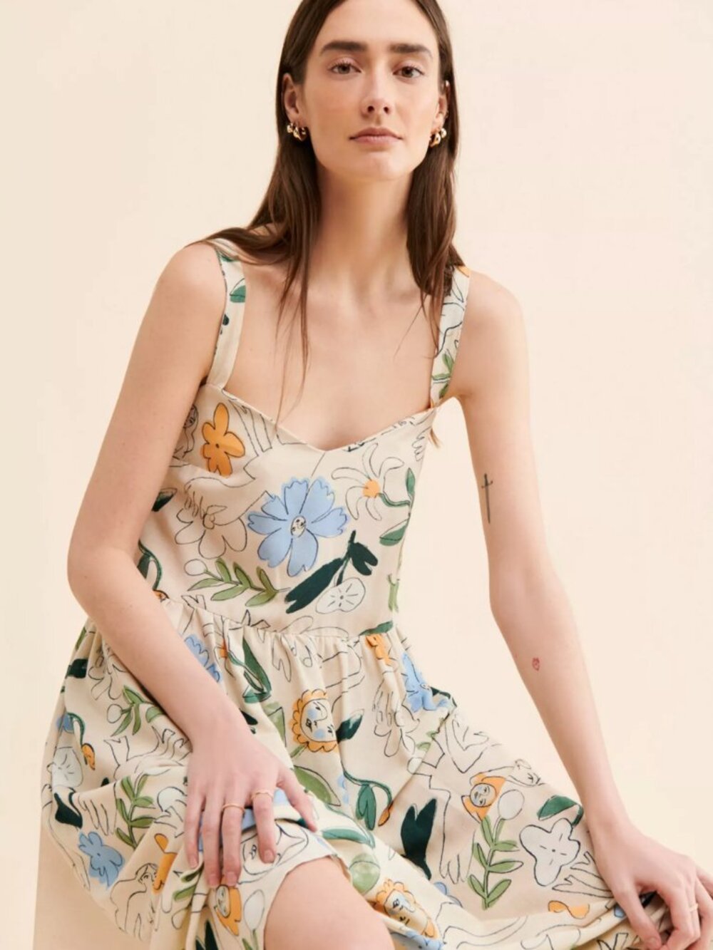 Anthropologie Eve Gravel Lily Midi Dress Lady & Flower Pattern S